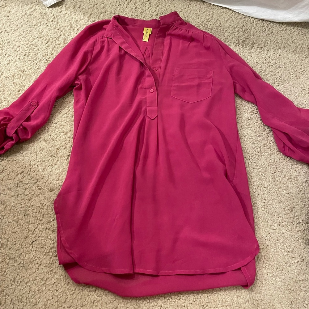 Magenta button up blouse with pocket and buttons